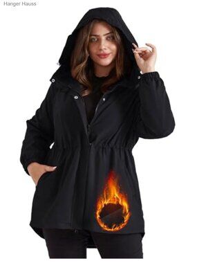 Plus Size Waterproof Fleece Lined Rain Jacket